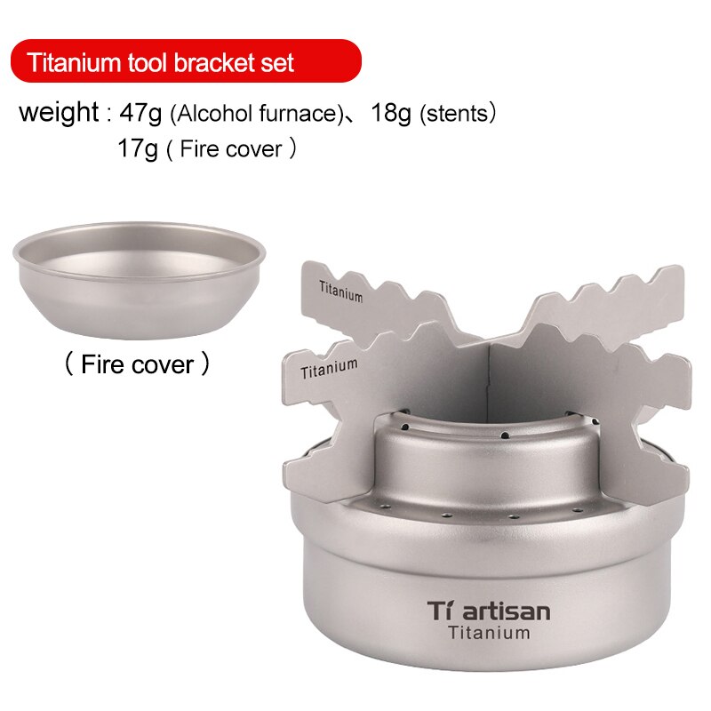 Tiartisan – Mini réchaud à alcool liquide, ultraléger, Portable, en titane, avec support, pour Camping et randonnée en plein air: SET3 with cover