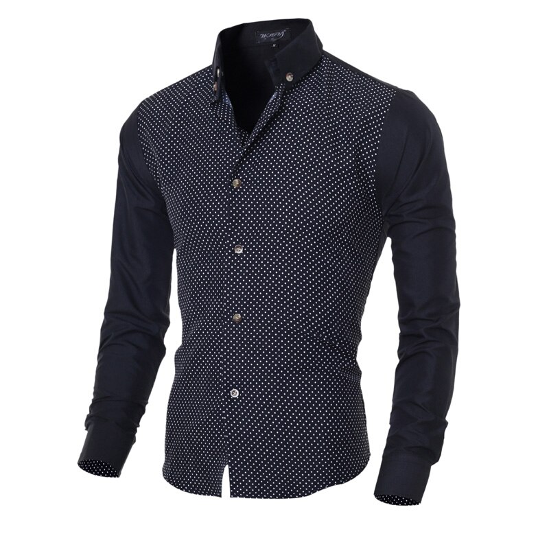 Discount Western classic polka dots men's shirts M-2XL patchwork sleeve young boys casual shirt Slim fit