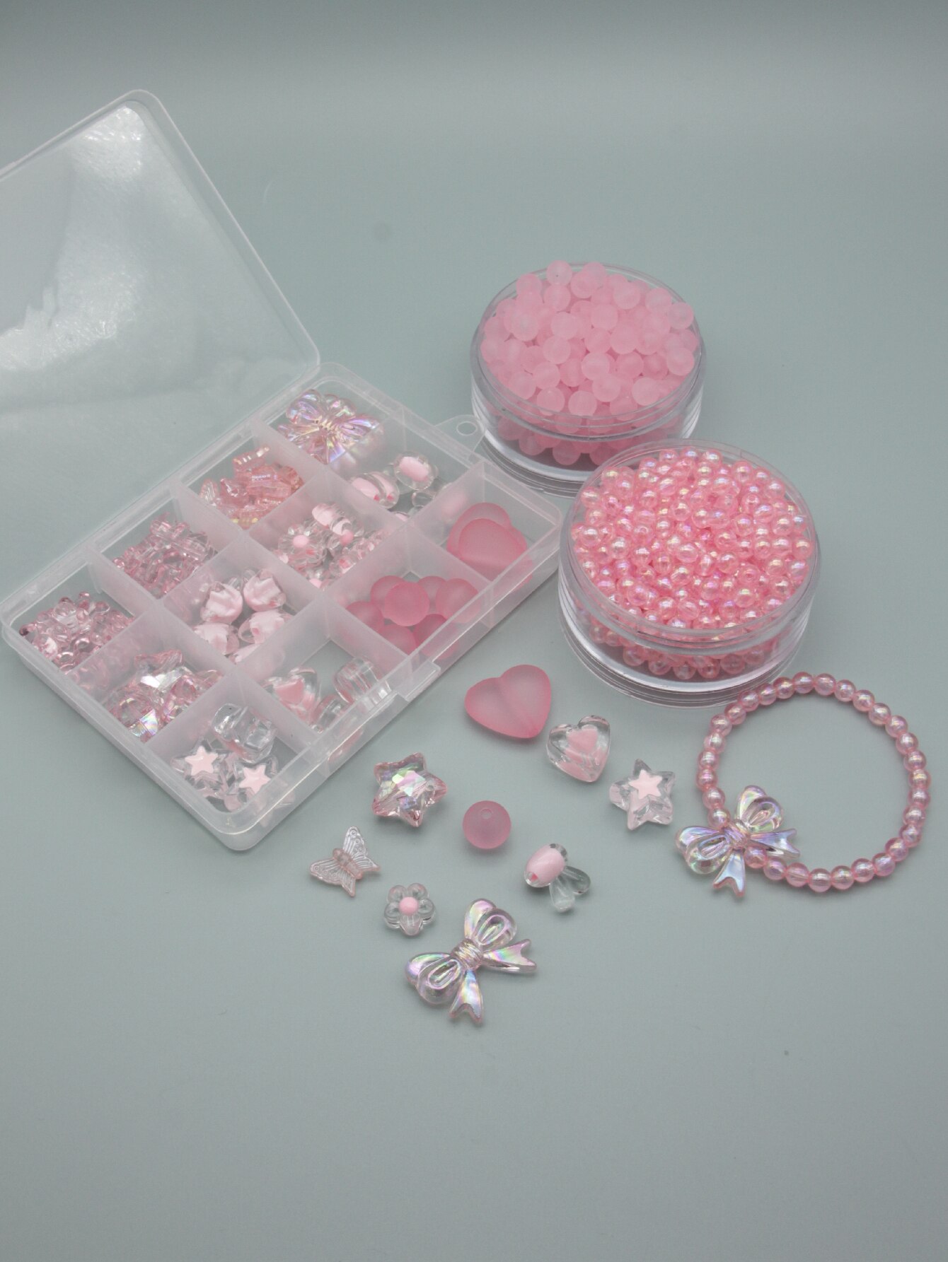 1 Set Rosa Kunststoff Perlen für Schmuck Machen Diy Liefert Kits Kleine Handwerk Perlen Kit für Diy Handwerk Kleines Mädchen spielzeug