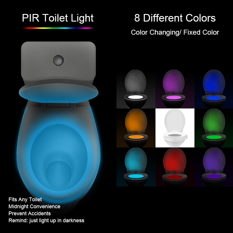 Lampe de toilette étanche pour enfants, 8 couleurs, éclairage intelligent avec détecteur de mouvement PIR, idéal pour les toilettes LED, rétro-éclairage de chevet