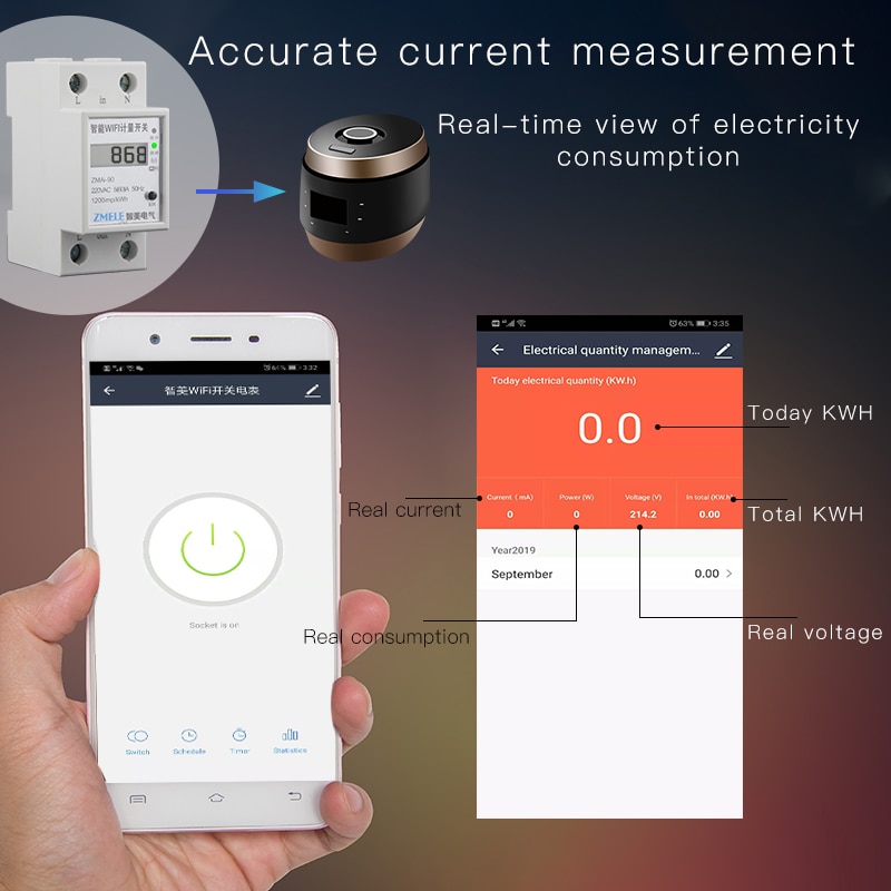 Wifi smart effektmåler switch strømforbrug energiovervågningsmåler 110v 220v din rail smart life / tuya app fjernbetjening