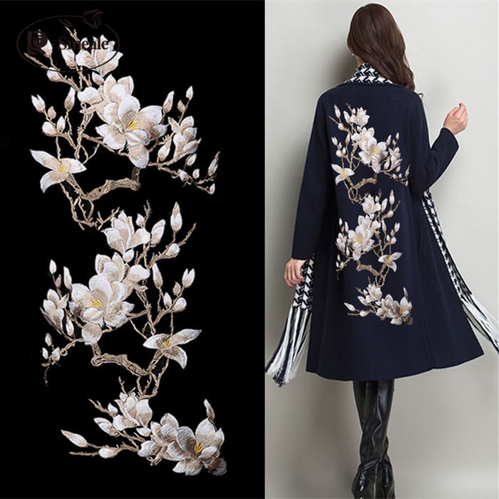 Blonder patch luksuriøs cheongsam formel kjole applikation organza 3d broderi magnolia blomster blonder stof  rs791