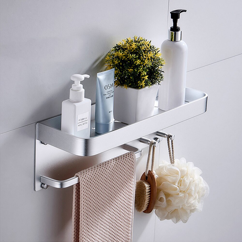 Wall Mount Shower Caddy Holder Bathroom Rack Towel Rail Self Adhesive Bathroom Storage Shelf Kitchen Organizer Rack Wall Shelf
