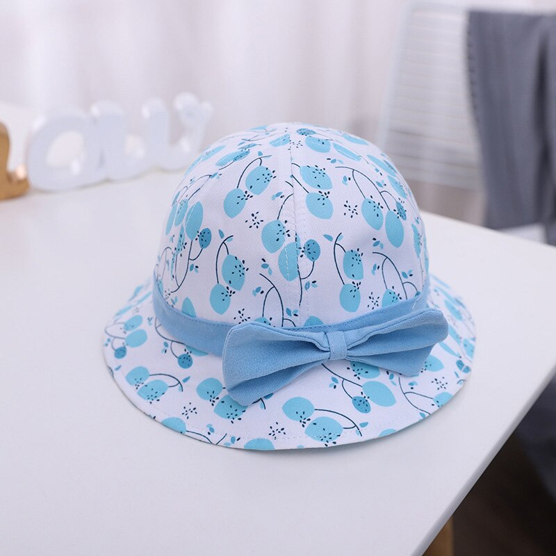 Fleur imprimé mignon bébé filles casquettes réglable nœud papillon enfant en bas âge seau chapeau été en plein air enfants soleil chapeaux enfants Bonnet: blue