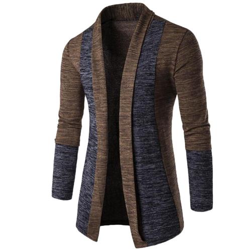Retro Men Patchwork Long Sleeve Slim Fits Knitted Sweater Cardigan Coat Outwear: Coffee / L
