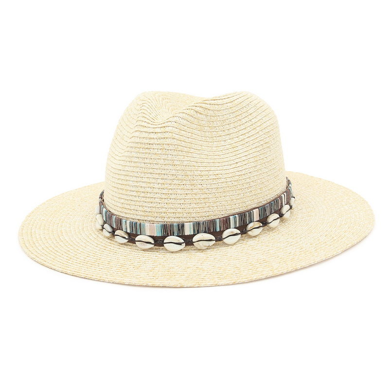 2022 Shell Kwasten Cowgirl Zomer Hoed Papieren Hoed Voor Vrouwen Mannen Western Cowboy Strooien Hoed Dame Trendy Geweven Zonnehoed strand Cap: Beige