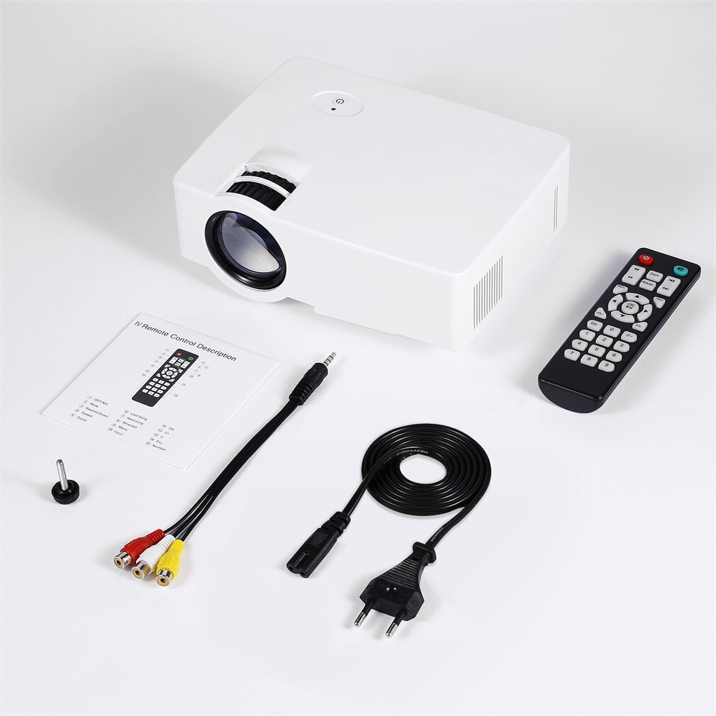 E08S Mini Portable Projector 200 Lumen 800 x 480 Full HD LED Video Home Cinema IR Remote Control Wired Same Screen