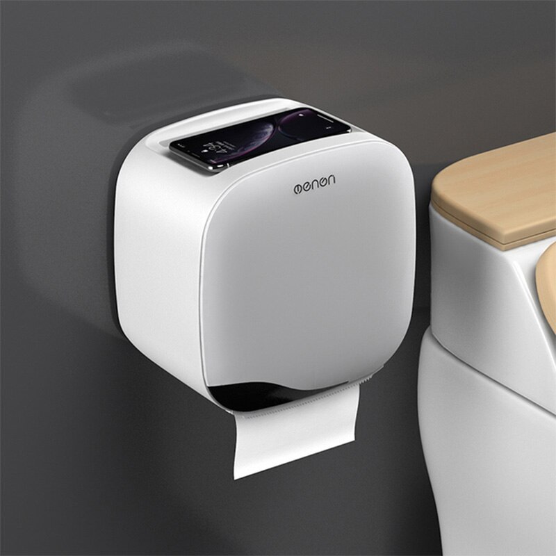 Toilet Paper Holder Waterproof Wall Mount Shelf Tissue Box Toilet Paper Tray Roll Paper Tube Bathroom Storage Box Organizer: Gray A
