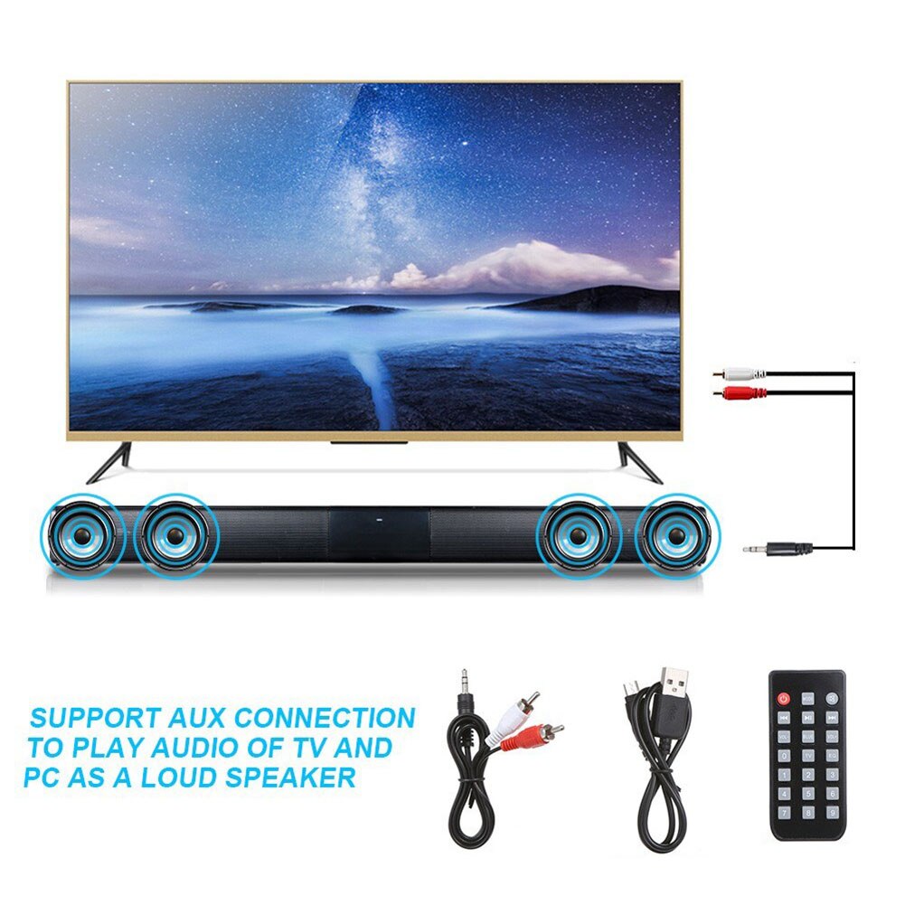 Bluetooth 4.0 Wireless 20W Sound Bar Stereo Hifi Soundbar Home Theater Surround Sound System Slim TV Speaker TF FM AUX Radio