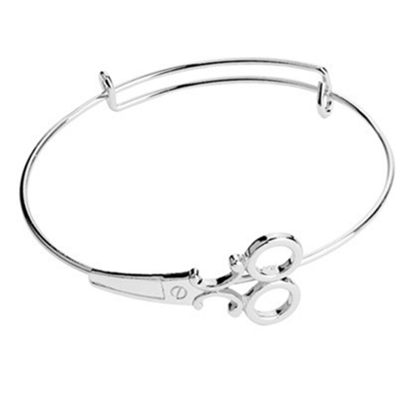 Hairdresser Bracelet Scissors Bangle Adjustable Wire Bracelet for Hairdresser: silver tone