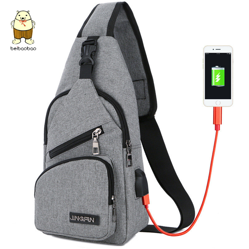 Beibaobao Male USB Charging Anti Theft Chest Bag School Summer Short Trip