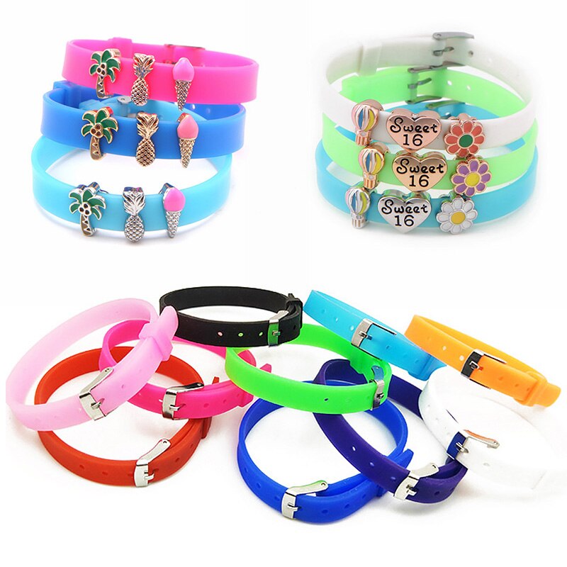 5pcs Silicone Wristband Bracelet Casual Bangles Wrist Band Sports Jogger Running Adjustable Jewelry Accessories