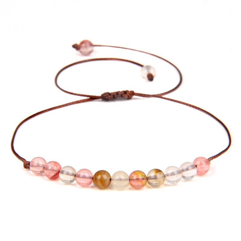 4Mm Mini Kralen Armband Natuursteen Gevlochten Armbanden Voor Vrouwen Mannen Verstelbare Touw Labradoriet Jaspers Agaat Bangle Sieraden: 9.Mix Watermelon