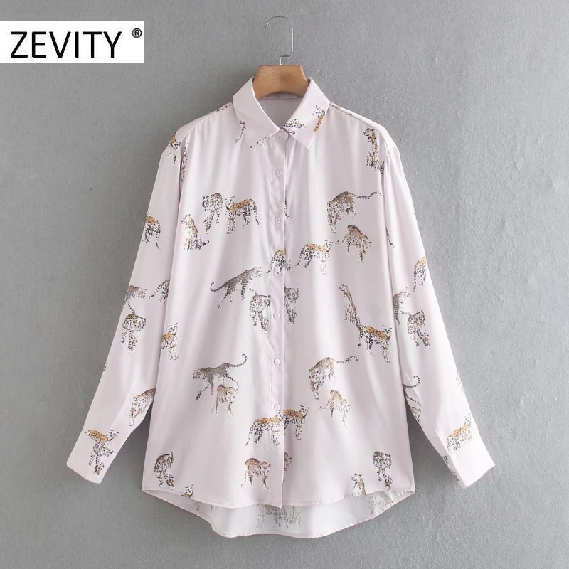 Zevity dames blouse met dierenprint en zakelijk smock, lange mouwen, casual blouses, chique merk chemise tops  ls7134