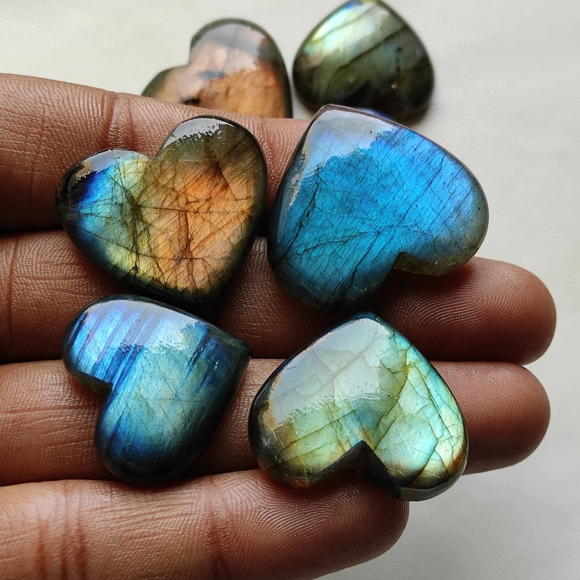 2 unids/set labradorita Natural llamativa cabujón forma de corazón labradorita piedra plana piedra preciosa pulida suave 3CM