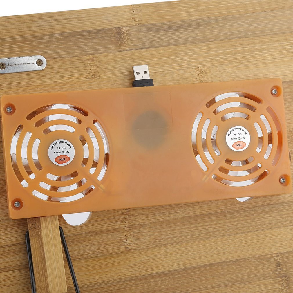 Bamboo Laptop Table With Fan Portable Folding Laptop Stand Desk Bed Table For Computer Notebook Free Phone stand