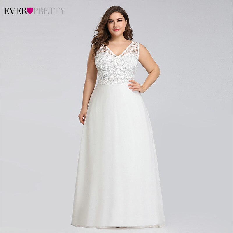 Ever pretty plus size blonder brudekjoler a-linje gulvlængde ærmeløs illusion brudekjole vestido de noiva: 20w