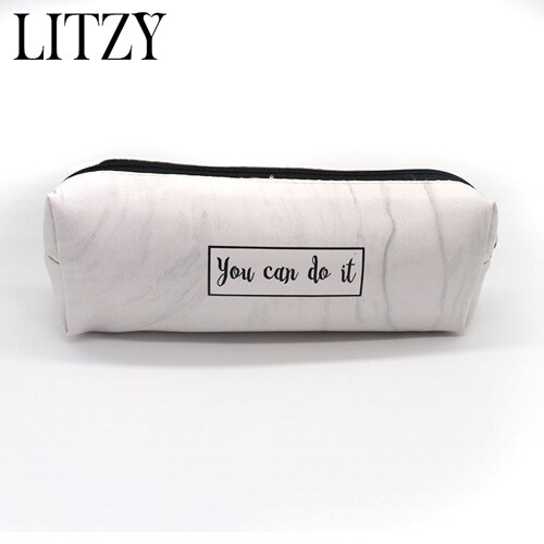Marmer Etui School Leuke Potlood Gevallen Voor Meisjes Jongen Kawaii Lederen Grote Pen Tas Pencilcase Zakje School Briefpapier: Gray color 1