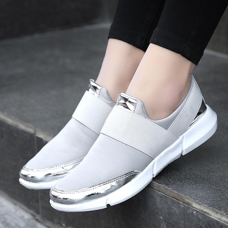 Women's Sneakers Running Shoes Mesh Breathable Casual Shoes Golden Sneaker Overshoes Flat Flat Shallow Casual Shoes Zapatilla: gray Silver / 10