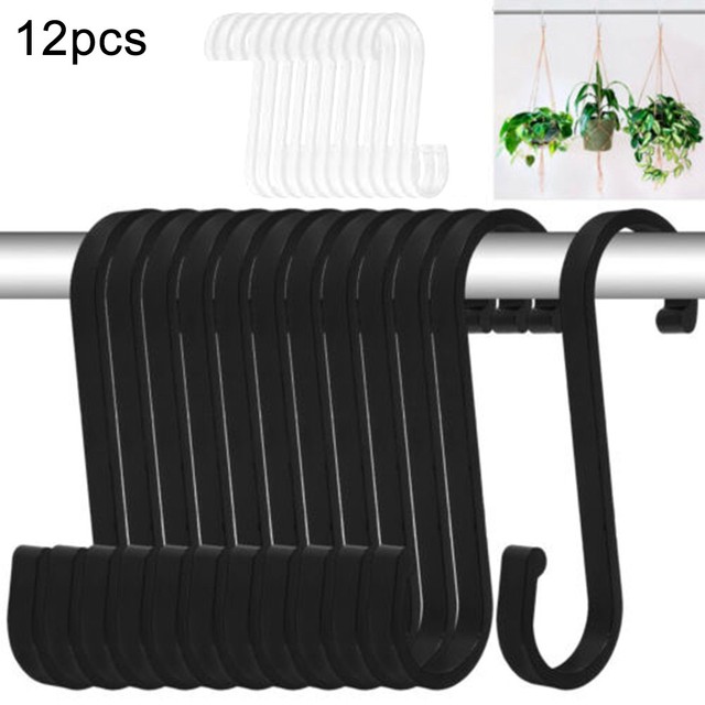 Crochet en aluminium en forme de S pour Pot de cuisine, 12 pièces, espace de suspension pour vêtements, chambre à coucher, cuisine, salon: Black