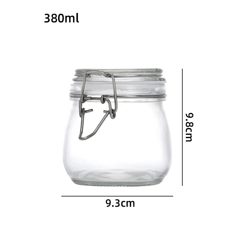 Bocaux en verre transparent avec couvercles articulés hermétiques et joint en caoutchouc anti-fuite, conteneurs en verre de stockage à bouche large de 380/500/750/1000ml: Black