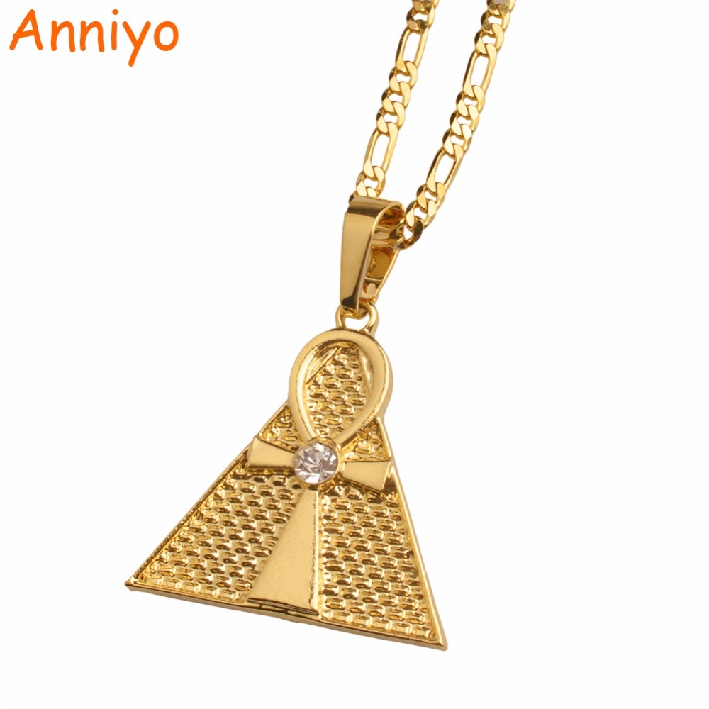 Anniyo Egiziano Ankh Croce & Pendente della Collana Piramide di Donna/Uomo, colore Oro Africano Dei Monili Egitto Geroglifici, punto cruciale Ansata #096806