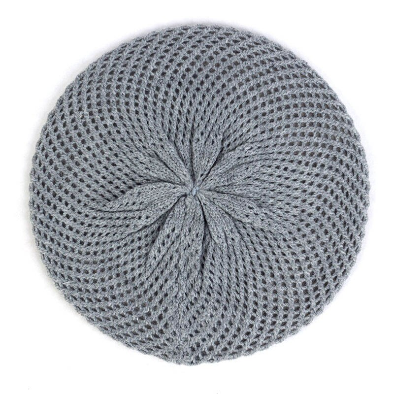 Kobiety moda Slouchy podwójna warstwa wełny dzianiny berety czapki zimowe wiosna ciepłe czapki jednolity kolor czapki damskie zwykły dziurawy czapki: lekki szary