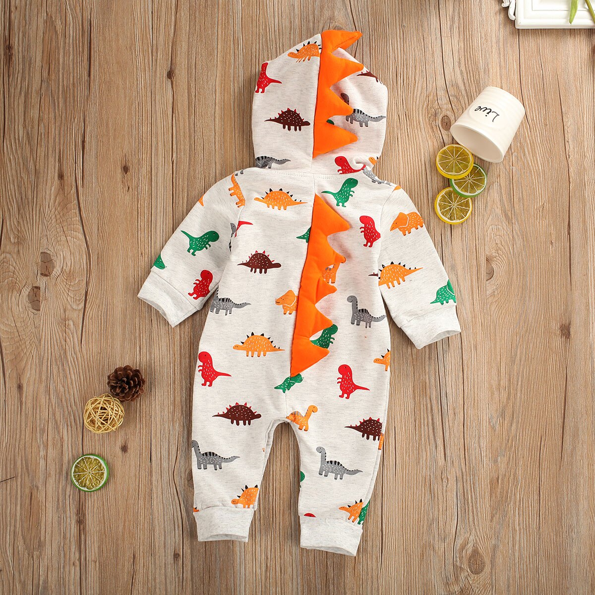 Traje de escalada de dinosaurio para bebé, Pelele de 0 a 24M, ropa con capucha de otoño