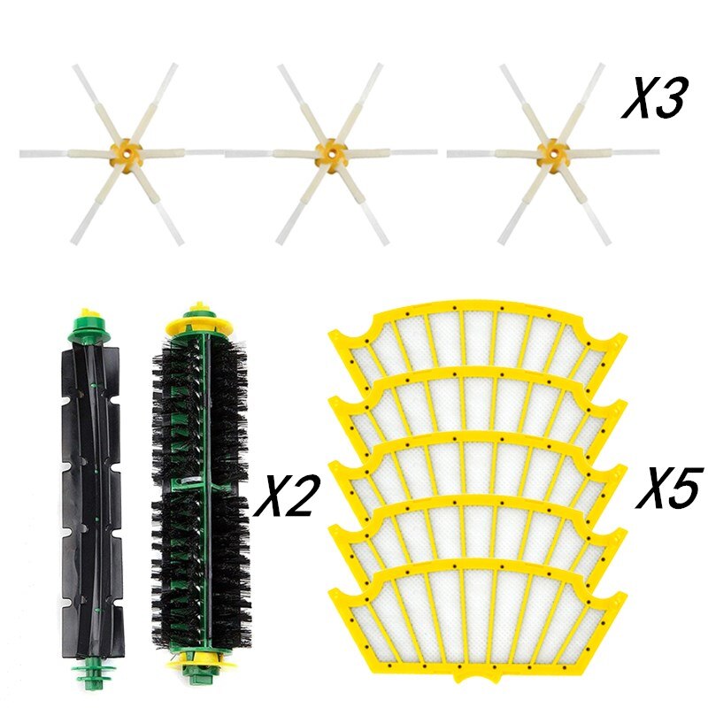 Washable Accessories for iRobot Roomba 5 Series Vacuum Robot 510 520 530 535 532 550 560 570 580 590 main roll brush filter: Whole Set 10 pcs