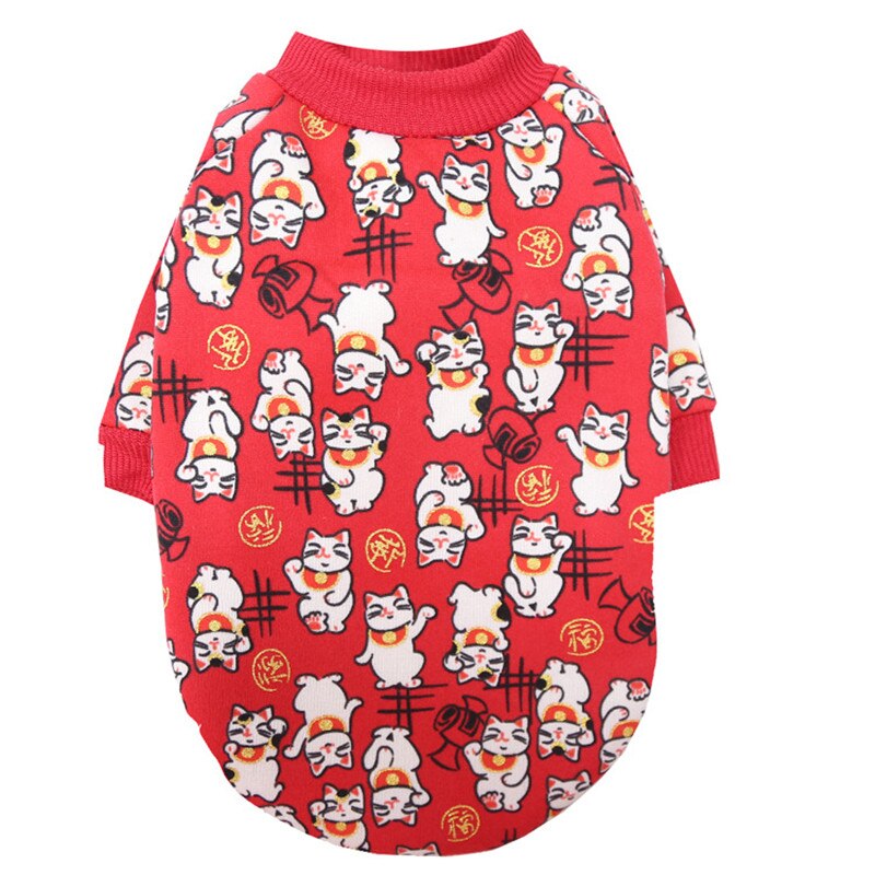 Sarjakuva lämpimät koiran vaatteet pentu lemmikki kissa vaatteet pusero takki takki talvipehmeä pienille koirille chihuahua xs -2xl: Onnekas kissa / Xs