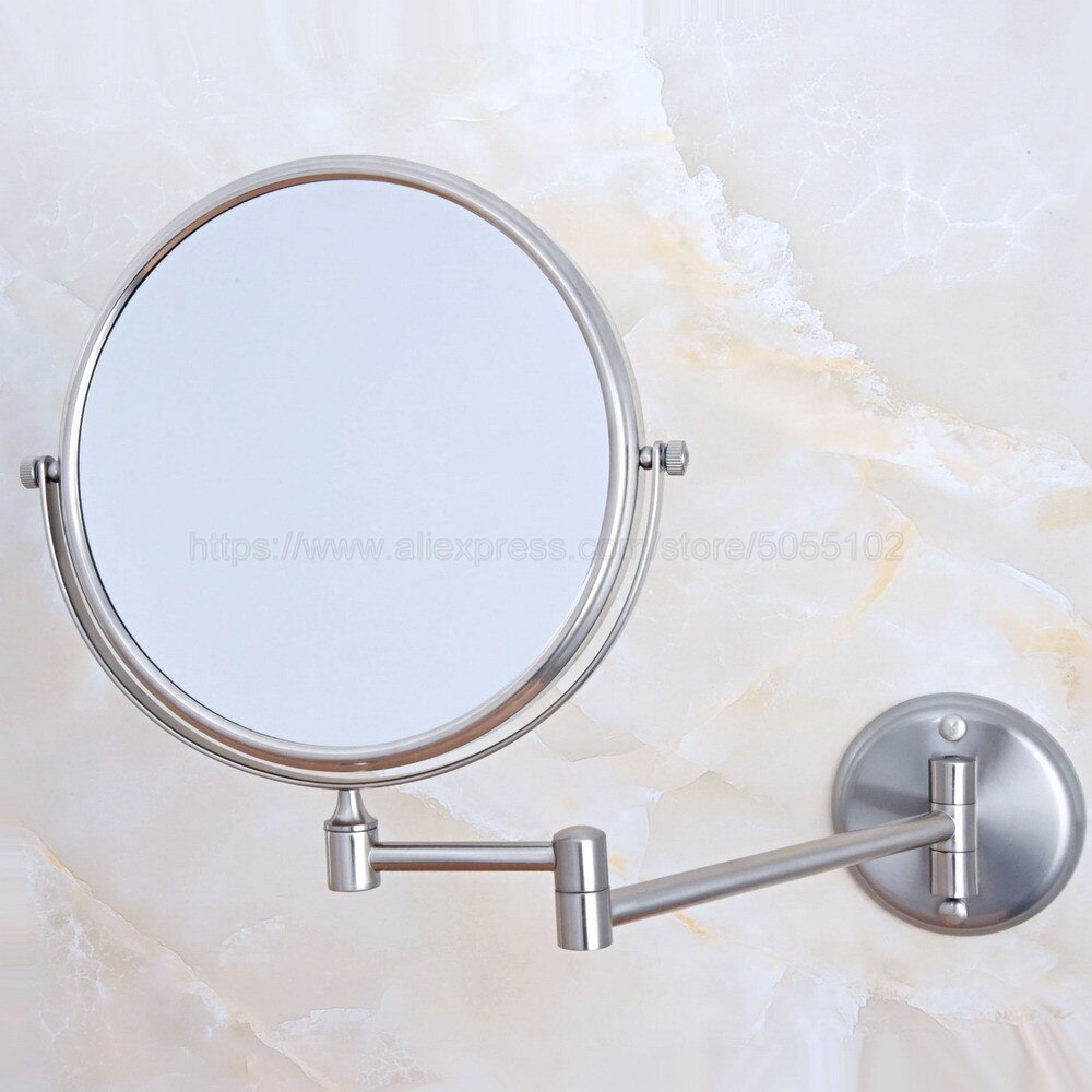 Double Side Bathroom Folding Brass Shave Makeup Mirror Brushed Nickel Wall Mounted Dual Arm Extend Bath Mirror zba636