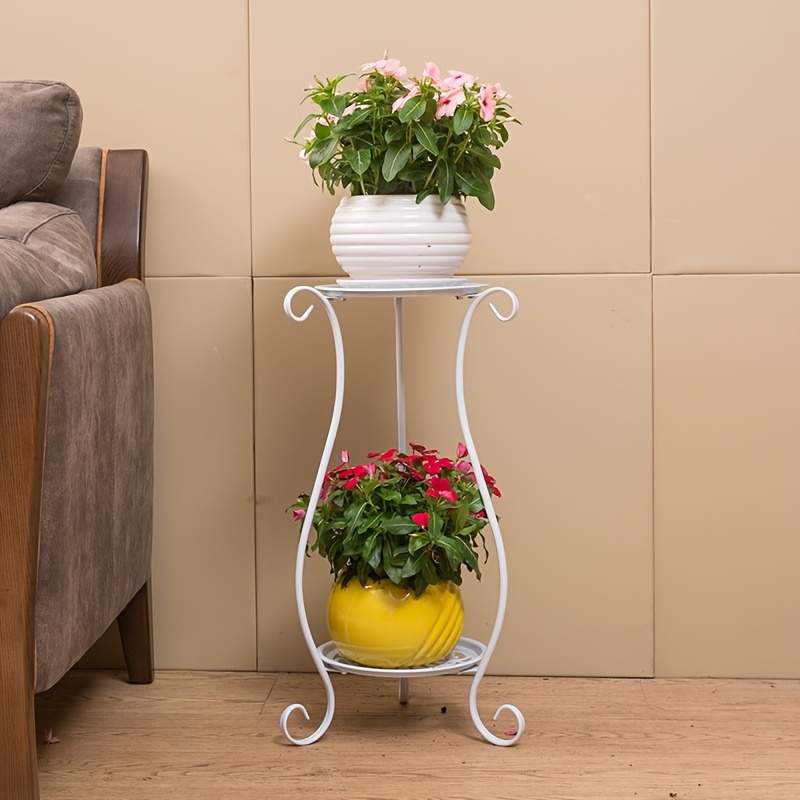 1 paquete, soporte para flores de Metal de doble capa, expositor de plantas de pie multicapa con estilo europeo moderno para: Blanco