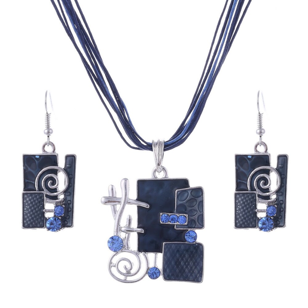 Emalje smykke sæt delikat læder reb vedhæng geometri choker halskæde øreringe sæt boho smykke sæt