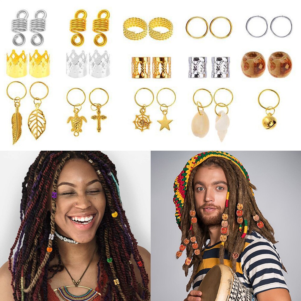 240pcs/box Styling Adjustable Metal Cuffs Clip Extension Mixed Colors Beads Dreadlocks Hair Rings Women Accessories Tubes Braid