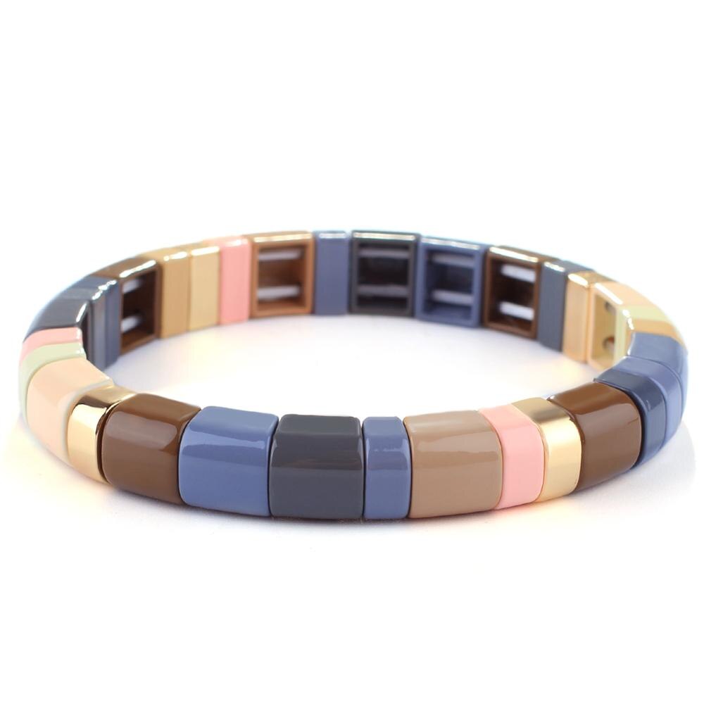 Kelitch Regenboog Armband Kleurrijke Emaille Kralen Armband Met Elastiek Tegel Enamel Armband Manchet Armbanden Voor Vrouwen: KLTRO-K007C