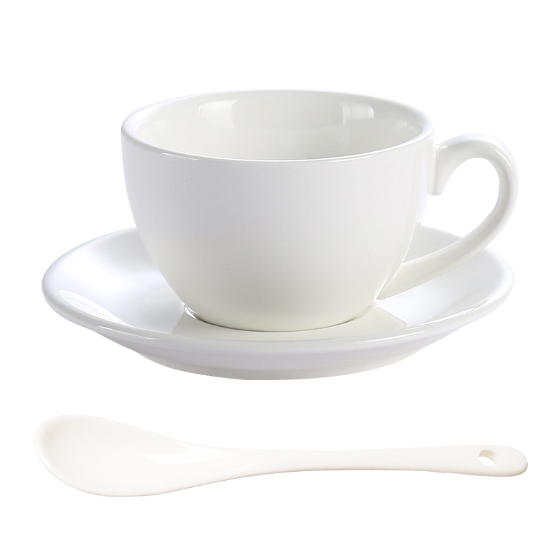 Simple Colorful Ceramic Office Home Coffee Cup And Saucer Set With Spoon Hotel Cafe Western Tea Restaurant Coffee Mugs: white