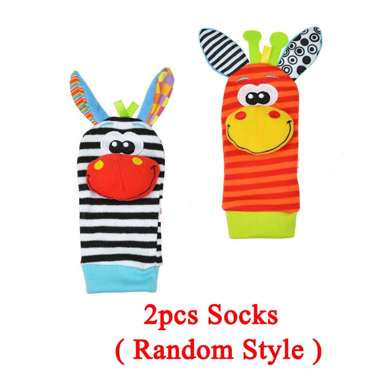 2/4PCS Baby Soft Rattle Toy Infant Cartoon Animal Wristband Handbells Hand Foot Finders Plush Socks Developmental Toys ZXH: 2pcs socks random