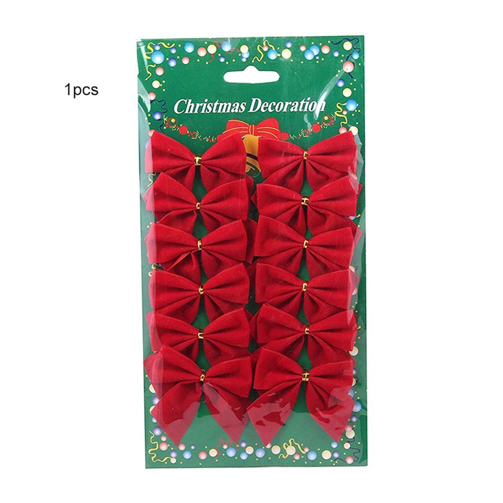 Grote 12 stuks/partij kerstboom goud zilver rood kleuren kerst huis feest decoratie jaar strik kerst strikken: Rood