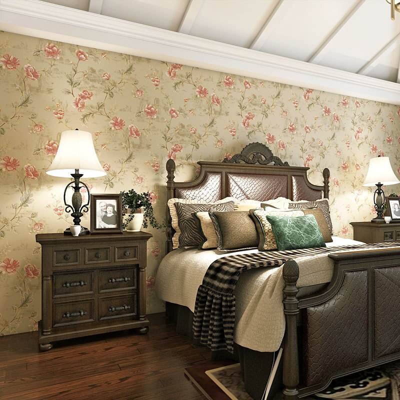 Ikke-vevd tapet amerikansk land pastoral liten floral soverom hotell hotell prosjekt spesielle tapeter stue dekor lys