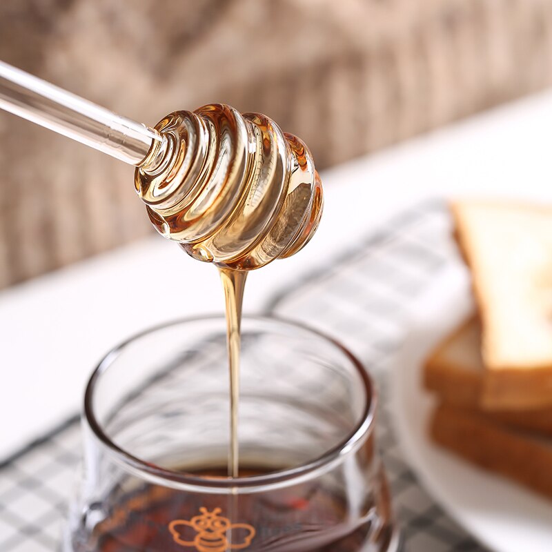 1pc honungsked glas honung skopa stick sirap dispenser server 6 tum glas honung sked stick för honung burk kök tillbehör