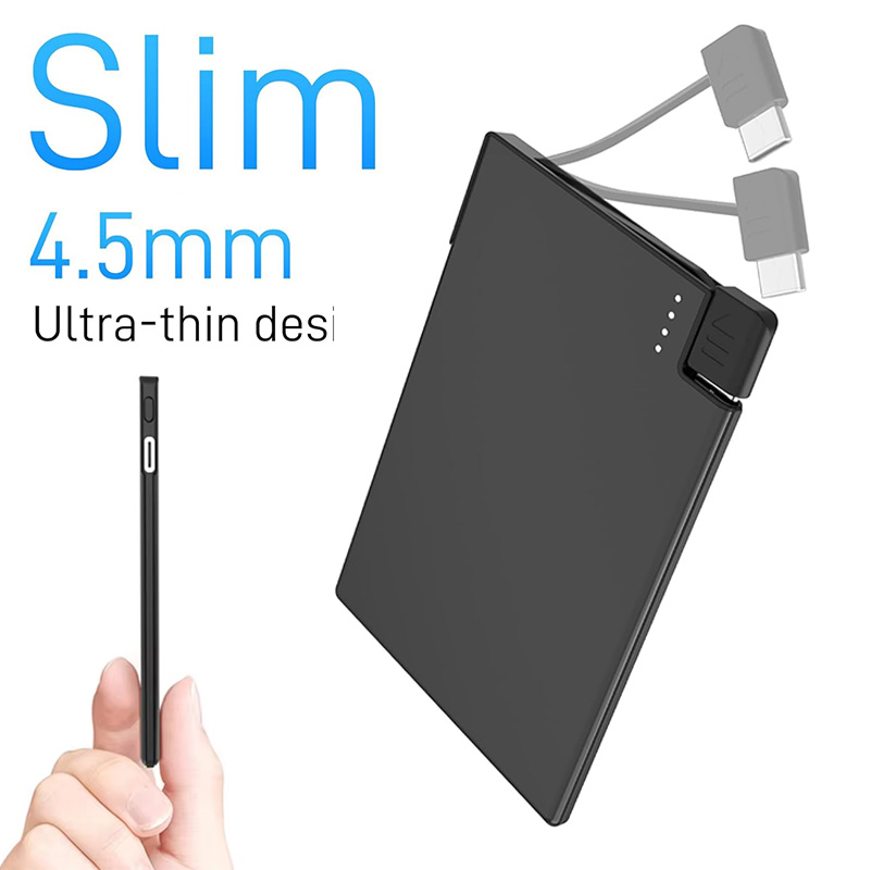 Tntor bærbar powerbank ultratynn 4mm mah ekstra batteri hurtiglading innebygd kabel for 2500 xiaomi 14 15 13 huawei