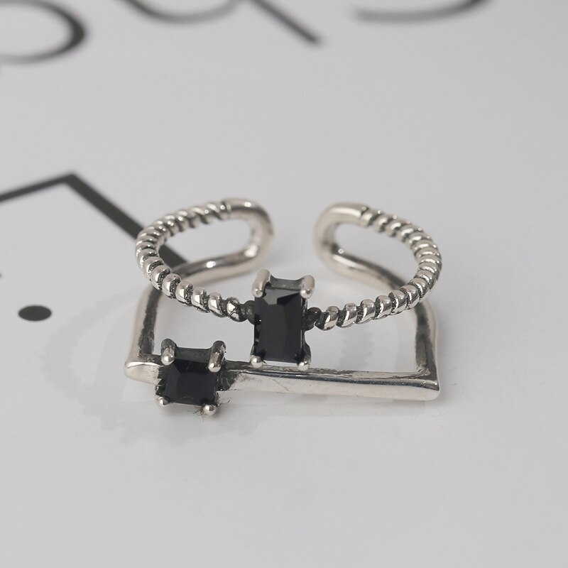 Creatieve Stijl Boho Zilver Kleur Zwart Zirkoon Ringen Voor Vrouwen Verstelbare Ring Mode Charme Sieraden