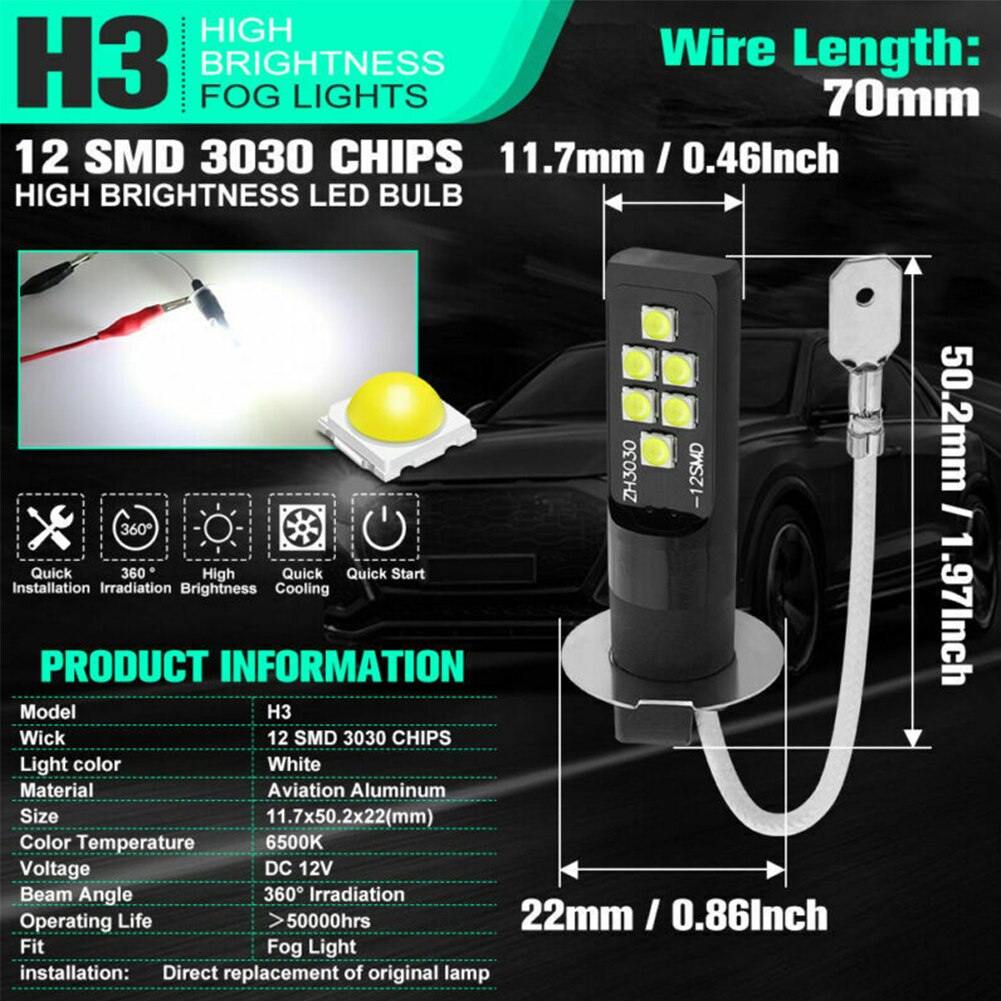 2 Stuks Led Mistlamp Lamp Verlichting H3 Universele Mistlamp Hoge Heldere Led Lamp Auto Accessoires snelle Levering