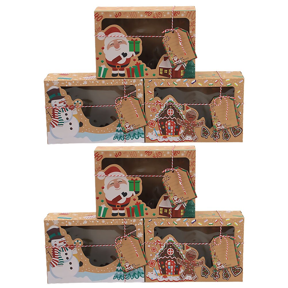 Scatole di carta Kraft da 6 pezzi scatole di immagazzinaggio di caramelle di natale scatole di biscotti per finestre in PVC: 6Pcs
