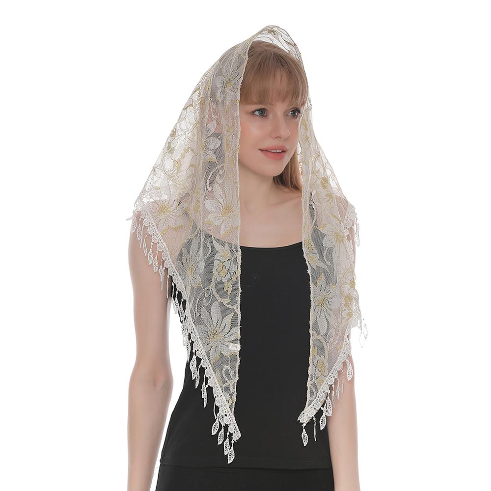 Laven blonder slør tørklæde kvinder kirketrekant tørklæder broderet kvast vedhæng sjal spansk mantilla hovedbetræk
