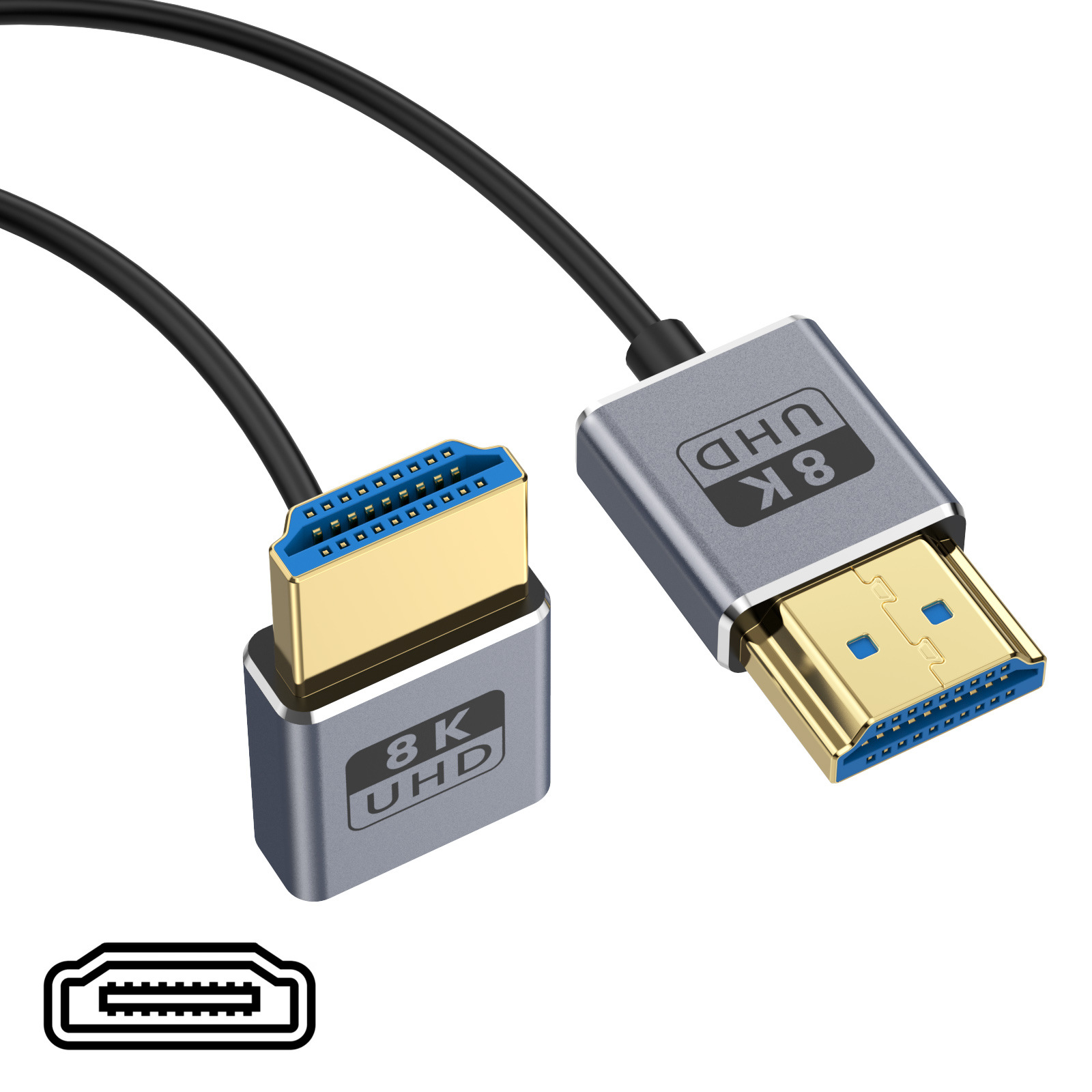 Câble Coaxial HDMI 8K HDMI 2,1, 48 Gbit/s ultra haute vitesse, cordon HDMI ultra fin Φ2,5 mm, 8K@60 Hz, 4K@240 Hz, HDR dynamique, eARC: Rouge / < =0.5m
