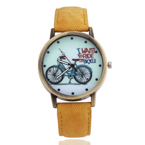 Unisex horloge trendy retro fiets canvas band wijzerplaat meisjes polshorloge leer analoog dames quartz horloges armband relogio: Geel