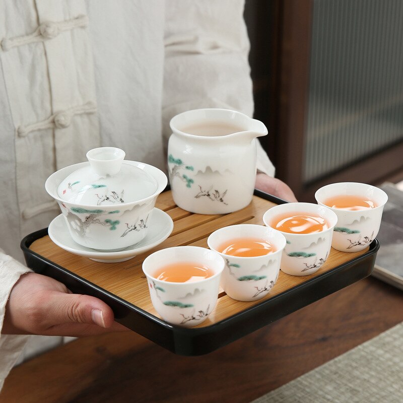Service à Thé Gaiwan Portable - 3 Tasses En Céramique Avec Filtre - Cérémonie Du Thé Chinois Kung Fu