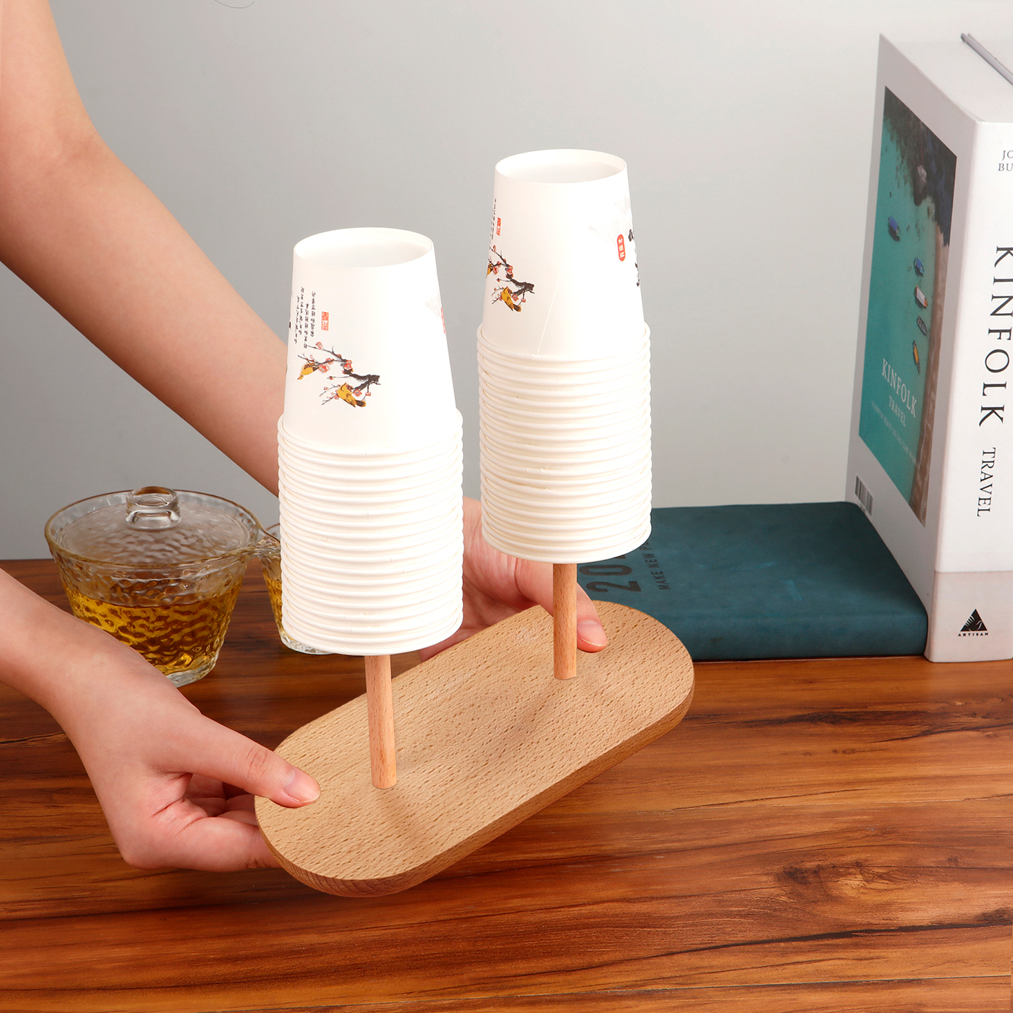 Houten Wegwerp Beker Opslag Houder Water Thee Kopjes Dispenser Rack Plank Mok Display Stand Home Organizer