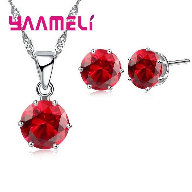 925 Sterling Zilveren Bruids Bruiloft Sieraden Sets Voor Vrouwen Engagement Crystal Hanger Ketting Oorbellen Set
